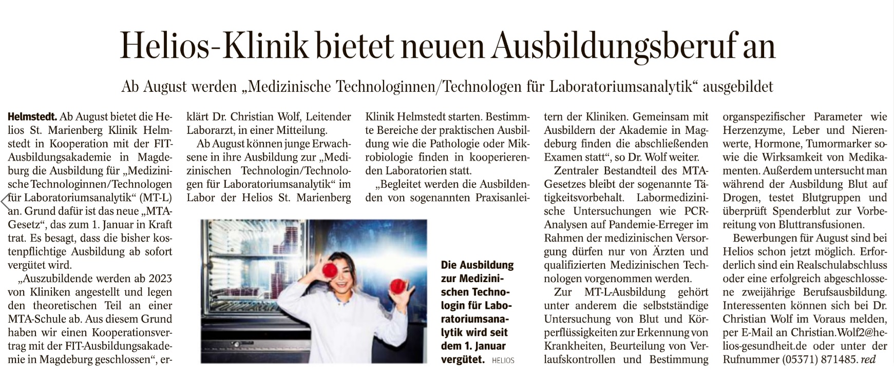 Ausbildung zur/m Medizinischen Technologin/Technologen für Laboratoriumsanalytik